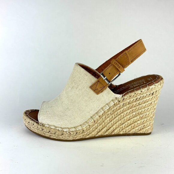 TOMS Natural Canvas Espadrille Wedge Sandals, Size 7 Never worn. - Picture 3 of 12